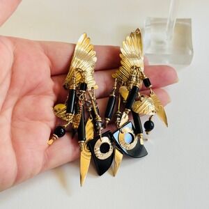 VTG Tabra waterfall Angel wing heart Earrings Dangle gold filled charm pierced